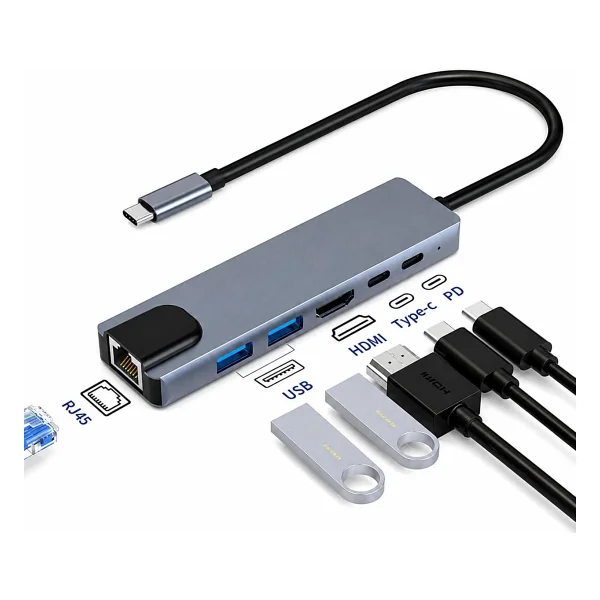 Coverzone Type-C Hub Ethernet Hdmi USB Aktarım Hızı USB C Hub 5 İn 1 USB Çoğaltıcı Hub C Rj45+ 4K Hdmı Uyumlu + 2 USB + 87w Pd Adaptörü Macbooc iPhone 15 Uyumlu - Görsel 10