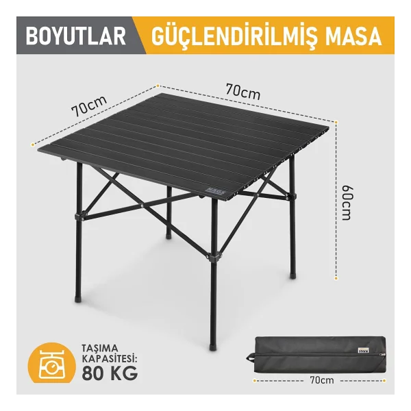 Haegs 70x70 cm Alüminyum Katlanır Kamp Masası - Görsel 3