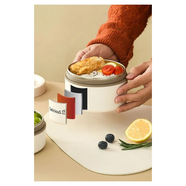 304 Çelik Krem 600 Ml Yemek Mama Saklama Kabı Sefer Tası (Sıcak Tutmaz) Cin896by - Görsel 2