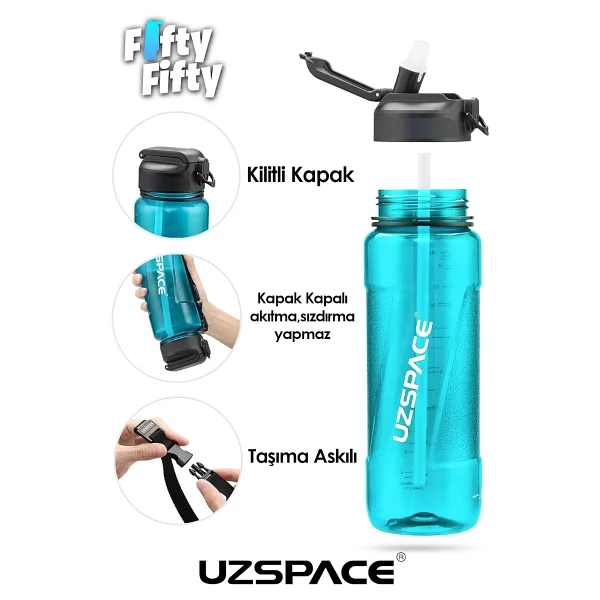 Uzspace 6058 Mor 1500 Ml Tritan Pipetli Matara - Görsel 2