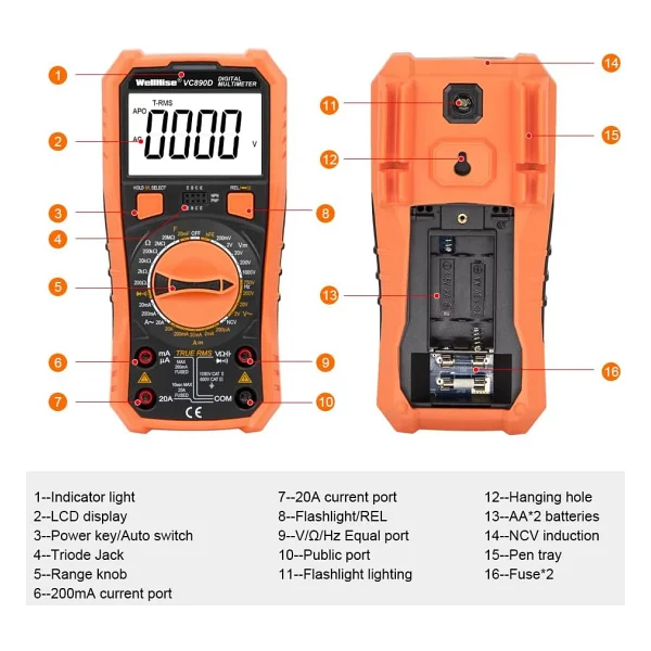 Wellhise VC890D Ölçü Aleti Multimetre Avometre Nvc Işıklı Ekran El Feneri True Rms - Görsel 6