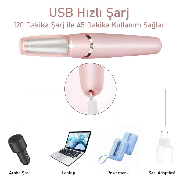 Valkyrie Şarjlı Ayak Törpüsü Nasır Giderici Elektrikli Topuk Törpüsü LED Işıklı 2 Başlıklı USB Şarjlı - Görsel 7
