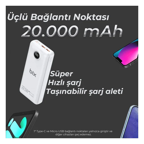Bix Pb201 20000 mAh Hızlı Şarj Powerbank - Görsel 2