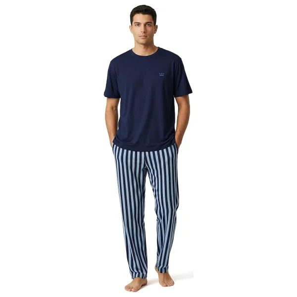 Mısırlı Organıc Erkek Pijama Takımı Çizgili%100 Pamuklu Rahat Kesim Kısa Kollu Tişört Pantolon Takımı - Görsel 7