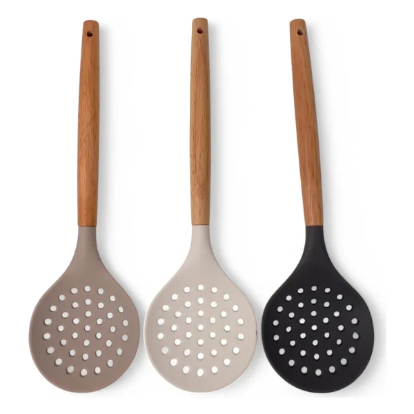 Deconox Bambu Saplı Silikon Kevgir, Bambu Uzun Silikon Geniş Kevgir 27cm 3 Renk Seçenekli (Krem) - Görsel 4