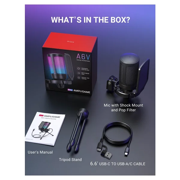Fifine Ampligame A6v Siyah RGB USB Yayıncı Mikrofonu - Görsel 9
