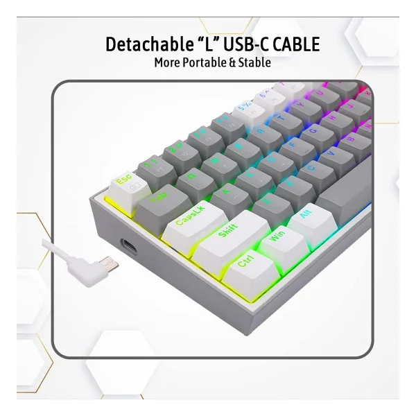 Redragon K617 Gri-Beyaz RGB %60 Tkl Red Switch Kablolu Mekanik Oyuncu Klavyesi - Görsel 5