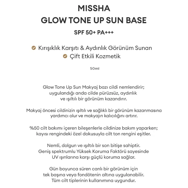 Missha Glow Tone Up Sun Base Işıltılı Spf 50+ Pa++++ 50 Ml Makyaj Bazı - Görsel 3