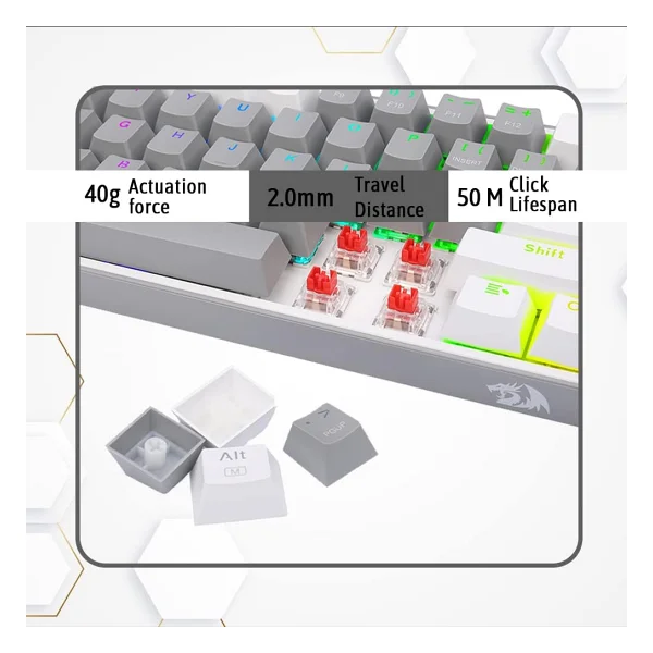 Redragon K617 Gri-Beyaz RGB %60 Tkl Red Switch Kablolu Mekanik Oyuncu Klavyesi - Görsel 4