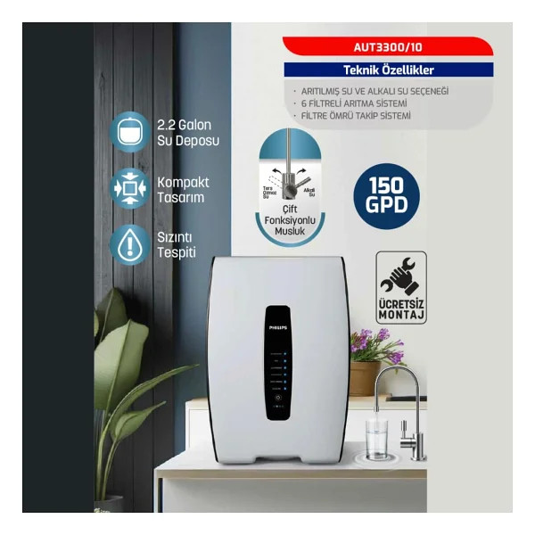 Philips AUT3300/10 Dijital Pompalı Su Arıtma Cihazı - Görsel 3