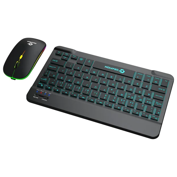 Gravion Km-Bt35 Işıklı Bluetooth Kablosuz Klavye Mouse Seti Siyah, Şarjlı Türkçe Q, Tablet Telefon Laptop Uyumlu, Sessiz Mini Combo - Görsel 5