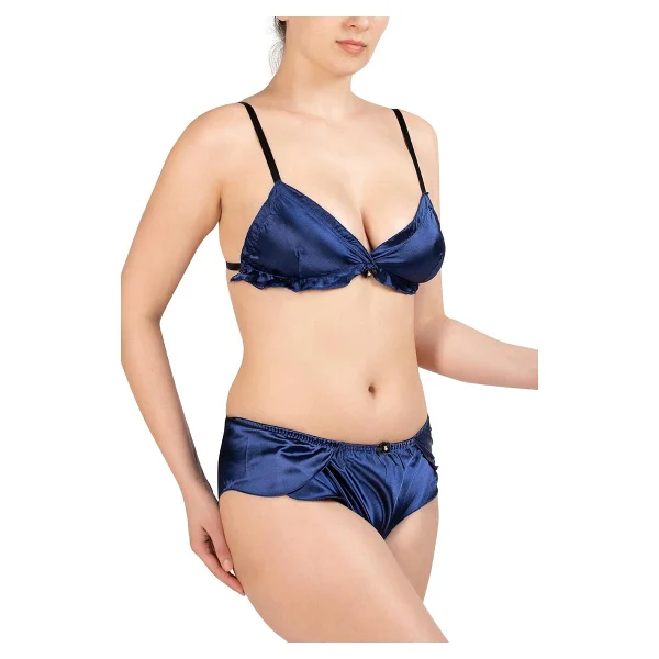 Miorre Dolgusuz Saten Bralet Takım Gece Mavisi S-M - Görsel 2