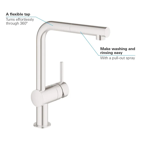 Grohe Minta 32168dc0 Supersteel Spiralli Mutfak Bataryası - Görsel 6