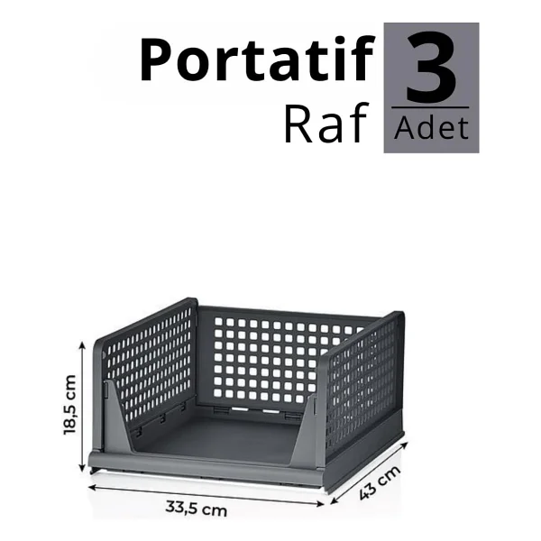 Mithra Life 3 Lü Kayar Raf Organizer Gri Dolap İçi Kıyafet Aksesuar Düzenleyici 45x35 Cm Mıt1263 - Görsel 4