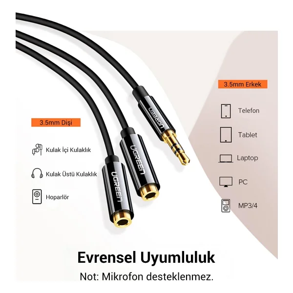 Ugreen 3.5mm 2'li Aux Kulaklık Çoklayıcı Beyaz - Görsel 7