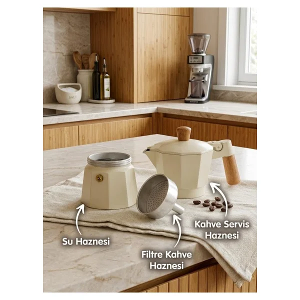 Taşev Garen Bej 3 Fincan Moka Pot - Görsel 3