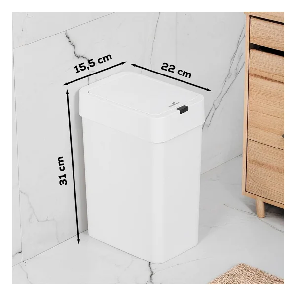 Porsima Me-06 Hareket Sensörlü 9lt Sessiz Banyo Mutfak Çöp Kovası Beyaz - Görsel 6