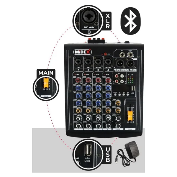 Midex MP-400 2x200 W 4 Kanal Power Mikser - Görsel 3