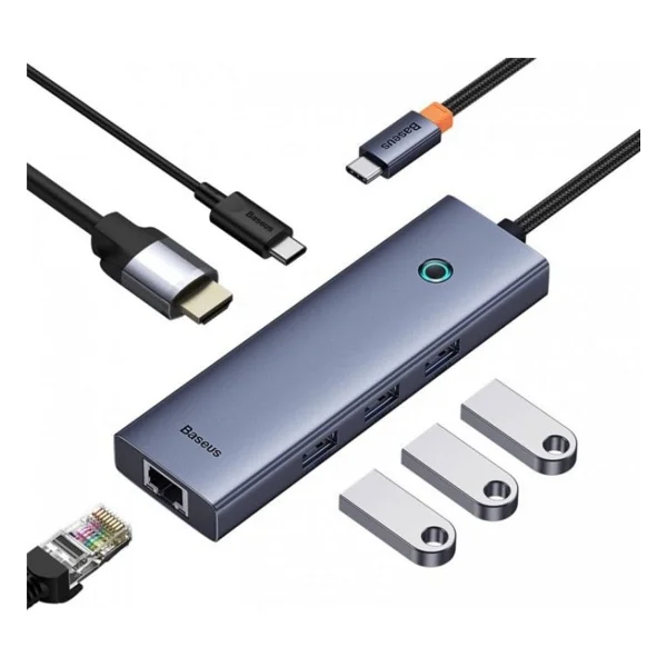 Baseus Hub 6w1 Ultrajoy 6 Port (USB-C 1 X Hdmı4k @ 30 Hz + 3 X USB 3.0 + 1 X Pd + Rj45) - Görsel 3
