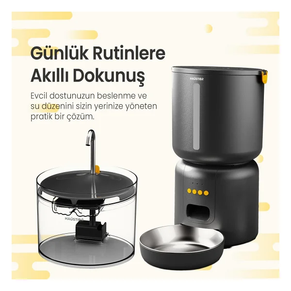 Haustier Fw3 Siyah Otomatik App Kontrollü Akıllı Kedi Mama Kabı & Otomatik Kedi Su Pınarı 2'li Set - Akıllı Beslenme İstasyonu - Görsel 6