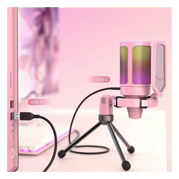 Fifine Ampligame A6v Pembe RGB USB Yayıncı Mikrofonu - Görsel 4