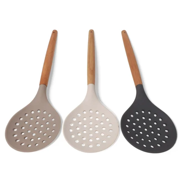 Deconox Bambu Saplı Silikon Kevgir, Bambu Uzun Silikon Geniş Kevgir 27cm 3 Renk Seçenekli (Krem) - Görsel 6