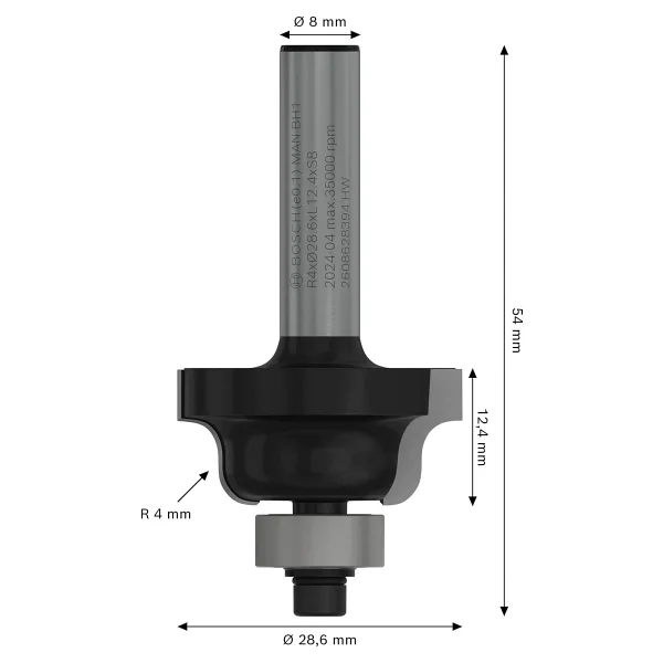 Bosch 2 608 aksesuarı 628 394 profil freze B 8 mm, R1 4 mm, B 8 mm, L 12,7 mm, G 54 mm - Görsel 3