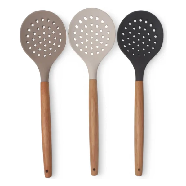 Deconox Bambu Saplı Silikon Kevgir, Bambu Uzun Silikon Geniş Kevgir 27cm 3 Renk Seçenekli (Krem) - Görsel 3