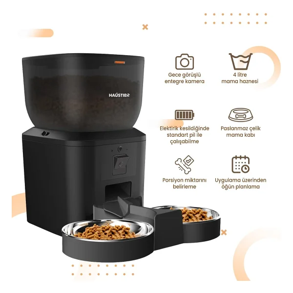 Haustier Qq029-Dual 4 Lt Kameralı Akıllı Otomatik Mama Kabı - Görsel 2