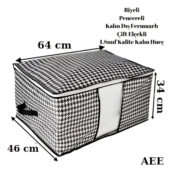 Aee 5 Adet Mega Boy Pencereli Hurç Seti 64x46x34 Büyük Boy Yorgan Hurcu Battaniye Yastık Baza Altı Dolap Üstü Çeyiz Bohçası Düzenleyeci Organizer - Görsel 2