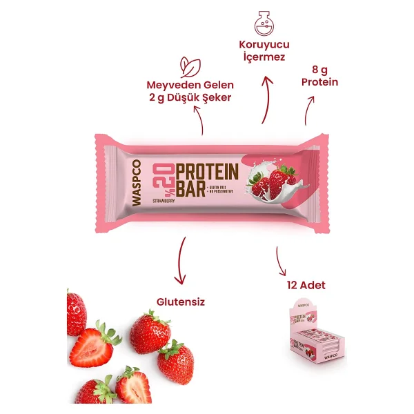 Waspco Çilekli Protein Bar 40g 2li paket - Görsel 2
