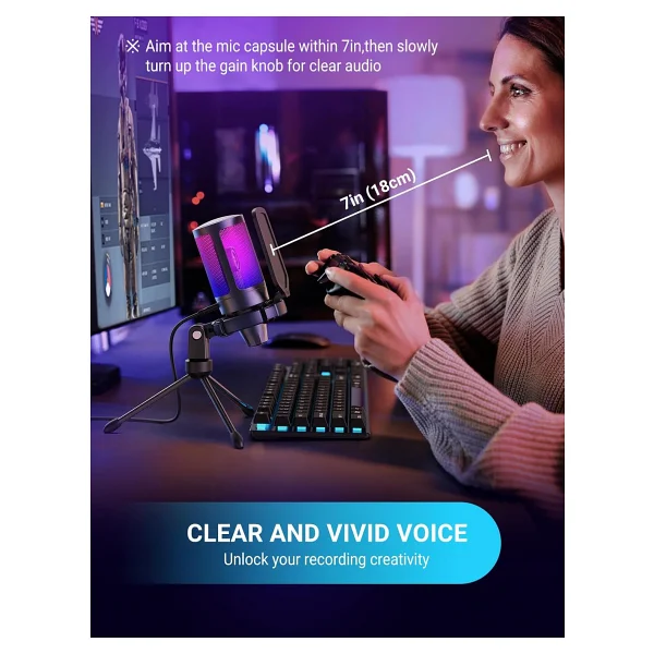 Fifine Ampligame A6v Siyah RGB USB Yayıncı Mikrofonu - Görsel 8