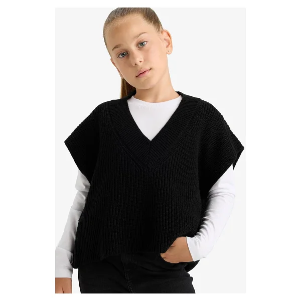 Defacto Kız Çocuk Oversize Geniş Kalıp V Yaka Triko Süveter F2625a825au - Görsel 10