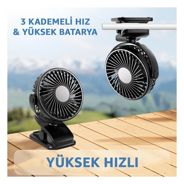 ROBEVE Şarjlı USB Mini Klipsli Vantilatör Fan - 3 Kademeli - 360° Hareketli - Bebek Arabası, Ofis, Masaüstü, Kamp Kullanımı İçin Uygun - Sessiz ve Taşınabilir - Asorti Renk - Görsel 5
