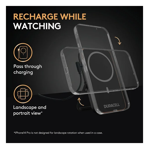 Duracell Manyetik Powerbank 5000 mAh - Magsafe Uyumlu Kablosuz Şarj Cihazı 7,5 W, 12 W USB-C Hızlı Şarj, iPhone 12 13 14 15 16 17 Pro Max, Samsung, AirPods İçin Ayaklıklı İnce Harici Pil - Görsel 4