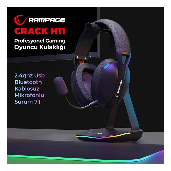 Rampage Crack H11 7.1 Kablolu/Kablosuz Kulak Üstü Oyuncu Kulaklığı - Görsel 6