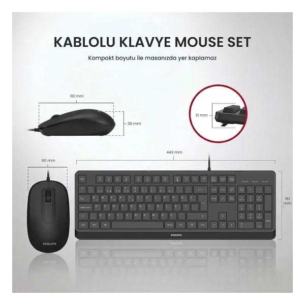 Philips Spt6238 Kablolu Klavye Mouse Seti - Görsel 5