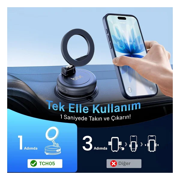Bix Tch05 Magsafe Vakumlu Manyetik Araç Telefon Tutucu - Görsel 6