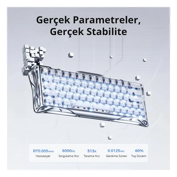 Gravastar Mercury V60 Pro Chrome Silver Deluxe Edition RGB %60 Tkl Ufo Magnetic Switch Kablolu Mekanik Oyuncu Klavyesi - Görsel 2