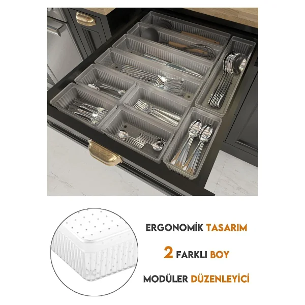 Meleni Home 10'lu Modüler Set Kaşıklık Çekmece Içi Düzenleyici Çatal Kaşık Bıçak Düzenleme Organizeri Şeffaf - Görsel 4