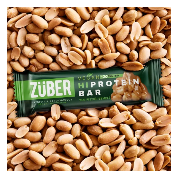 Züber Vegan Fıstık Ezmeli Yüksek Protein Bar 45g x 12 Adet - Görsel 3