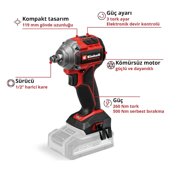 Einhell Tp-Cw 18/260-C Li Bl Darbeli Somun Sıkma Makinesi - Görsel 3