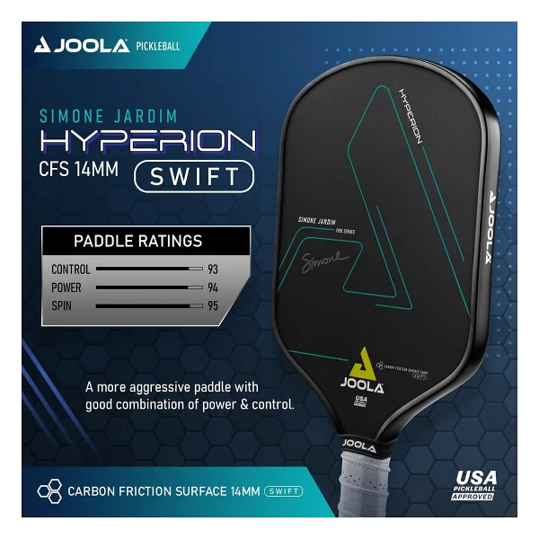 JOOLA Simone Jardim Hyperion CFS Hızlı Pickleball Küreği - USAPA Turnuva Oyunları için Onaylı - 14 mm Karbon Fiber Turşu Top Raketi - Yüksek Kum ve Döndürme ile Maksimum Hız - Görsel 2
