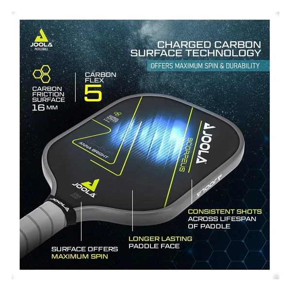 JOOLA Anna Bright Scorpeus Pickleball Paddle w/Artırılmış Güç ve Hissetme için Ücretli Yüzey Teknolojisi - Daha Büyük Tatlı Nokta ile Tamamen Kaplanmış Karbon Fiber Turşu Küreği - USAPA Onaylı. 14 mm - Görsel 7