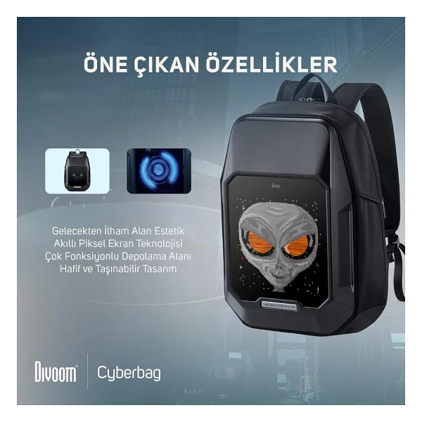 Divoom Pixoo Cyberbag Siyah Piksel LED Ekranlı Sırt Çantası - Görsel 6