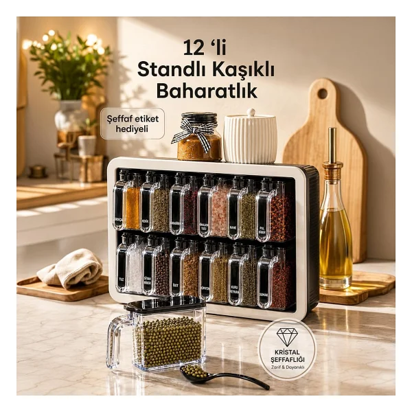 Porsima 1041 Standlı 12'li Kaşıklı Kapaklı Baharat Takımı - Görsel 2