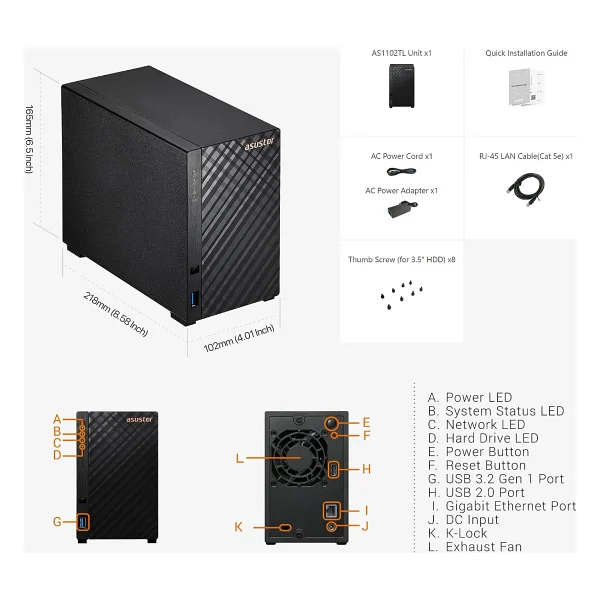 Asustor Drivestor 2 Lite As1102tl 1 GB 2 Yuvalı Nas Depolama Ünitesi - Görsel 7