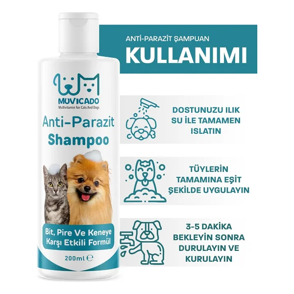 Muvicado Kedi Köpek Parazit Şampuanı Bit Pire Parazit Kene Damlası Tarağı Tasması İle Kullanım - Görsel 5