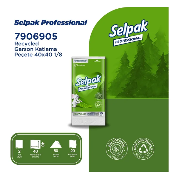 Selpak Professional Recycled Garson Katlama Peçete 50 Yaprak 40x40 1/8, 20'li - Görsel 3
