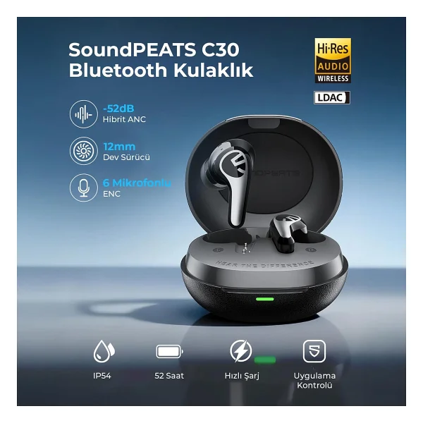 Soundpeats C30 ANC TWS Beyaz Kulak İçi Bluetooth Kulaklık - Görsel 2